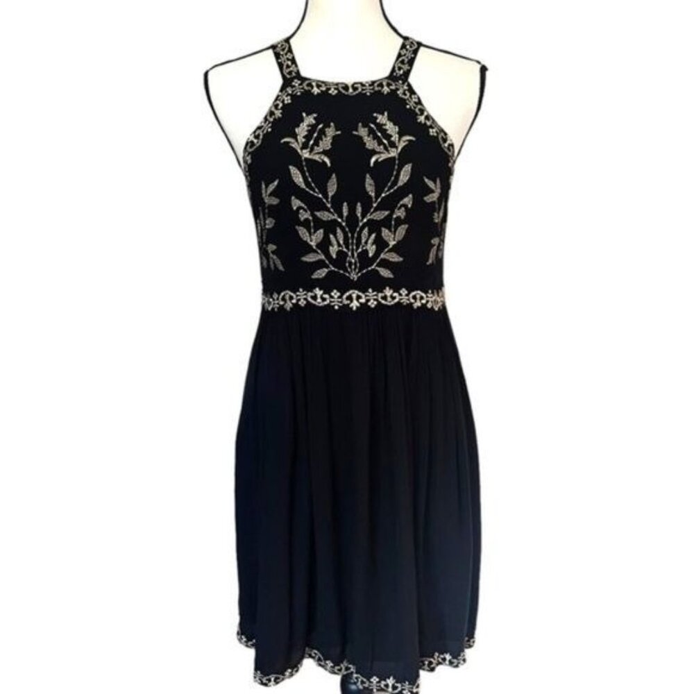 Urban Outfitters Dress Womens S Black Embroidered Sleeveless Mini Boho Style